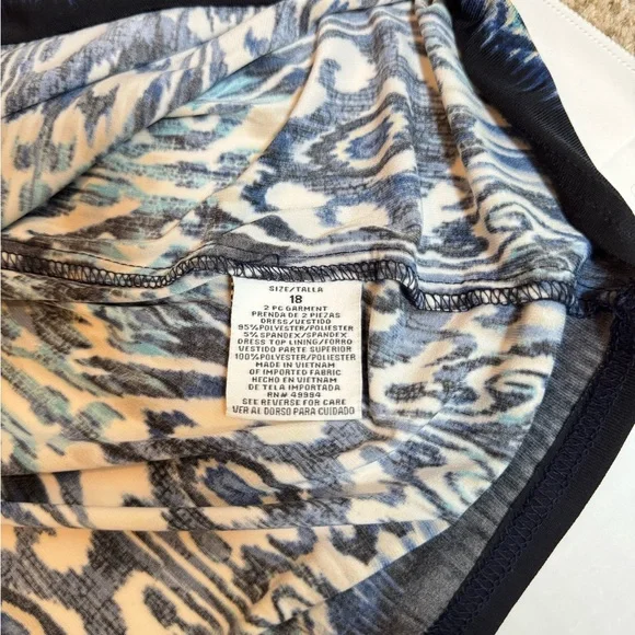 R&M Richards Blue Ikat Empire Waist Midi Dress 18 Resort Cruise Vacation Summer - Picture 8 of 9